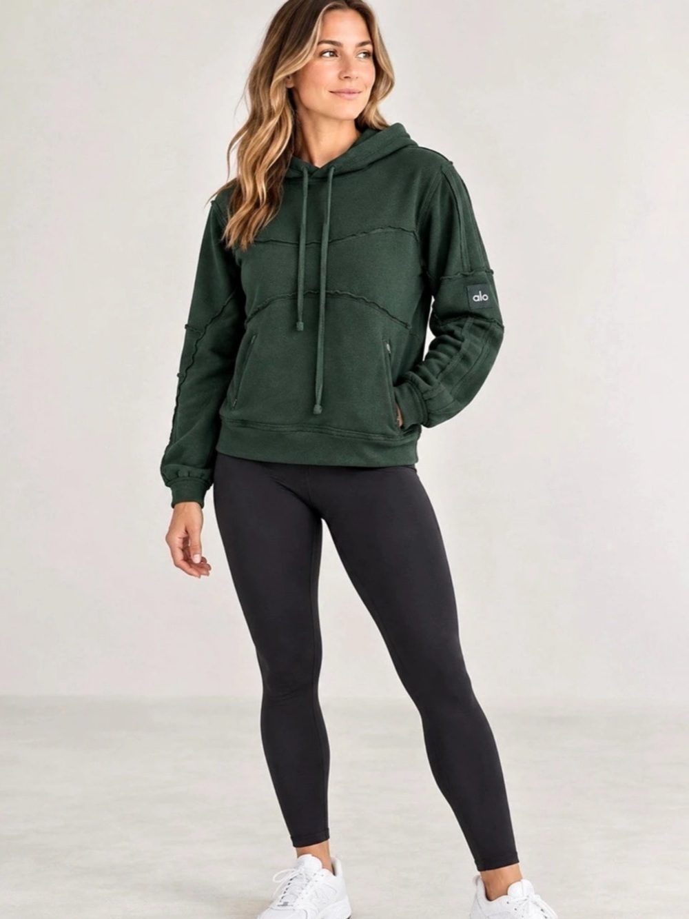 ALO Yoga Dark Green Exposed Seam Hoodie | Size S